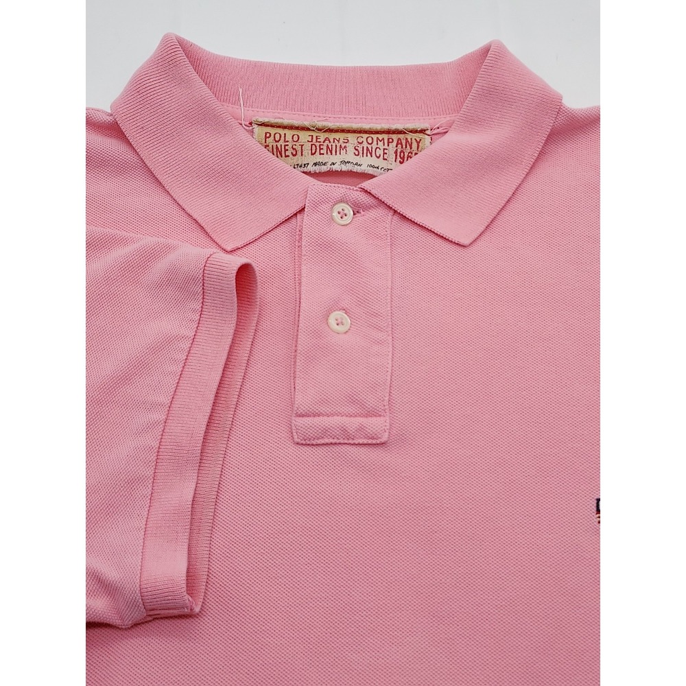 Polo Jeans Co Ralph Lauren Pink Pique Polo Shirt American Flag Logo Mens Large